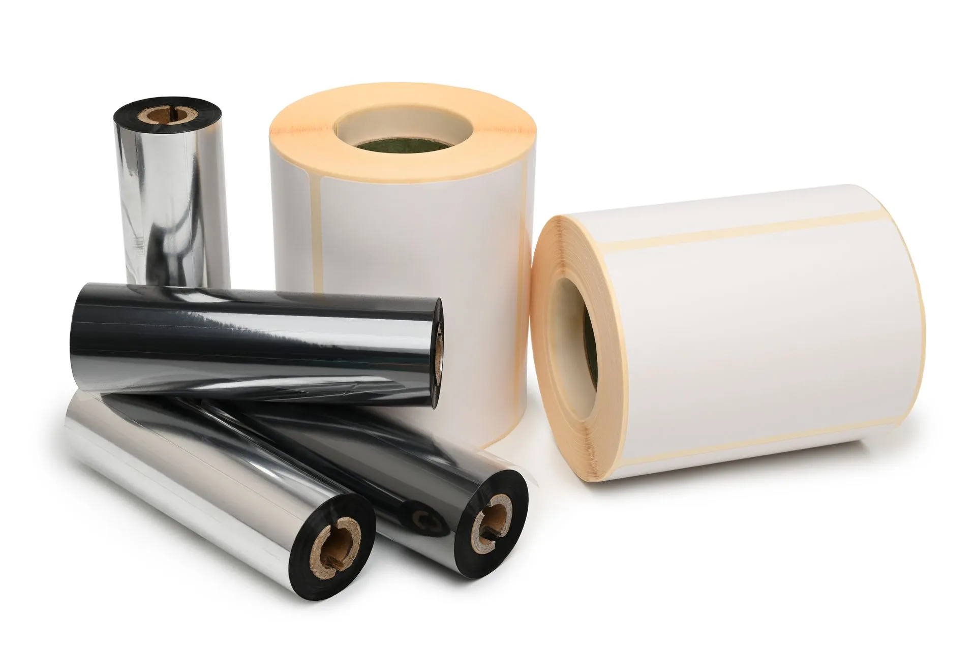 Printers need label materials for thermal transfer, direct thermal, laser, and dot matrix labels and tags with multiple materials, adhesives, and sizes for diverse applications