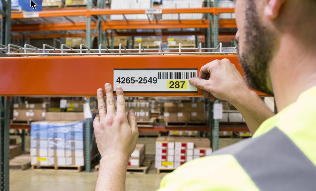 Warehouse Labels on the shelf
