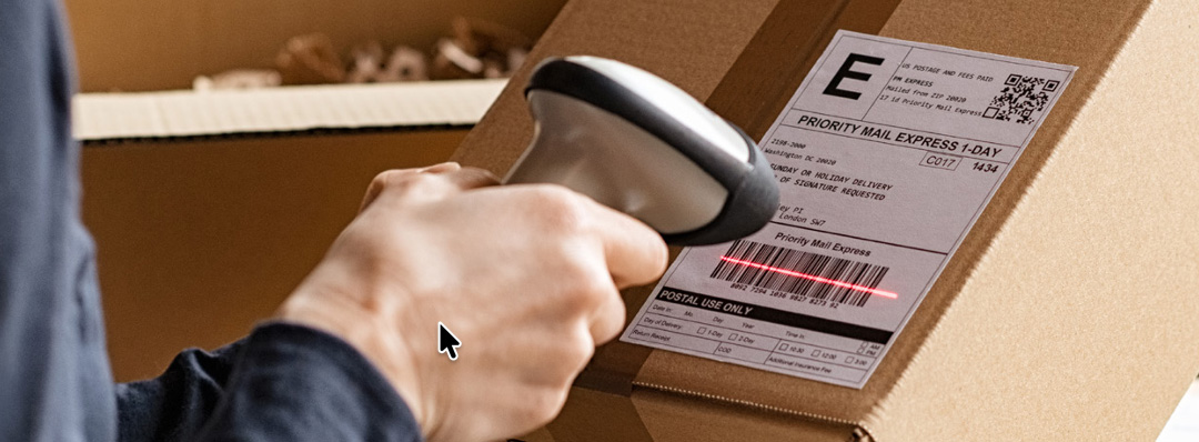 Retail employee scanning barcodes using a mobile device