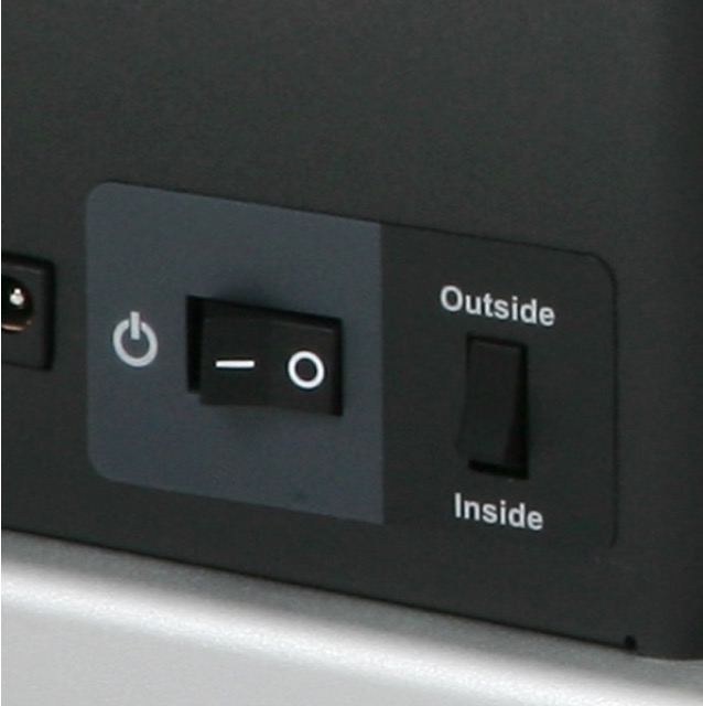 GoDEX T-Series color label rewinder showing inside/outside roll orientation switch for desktop color printers